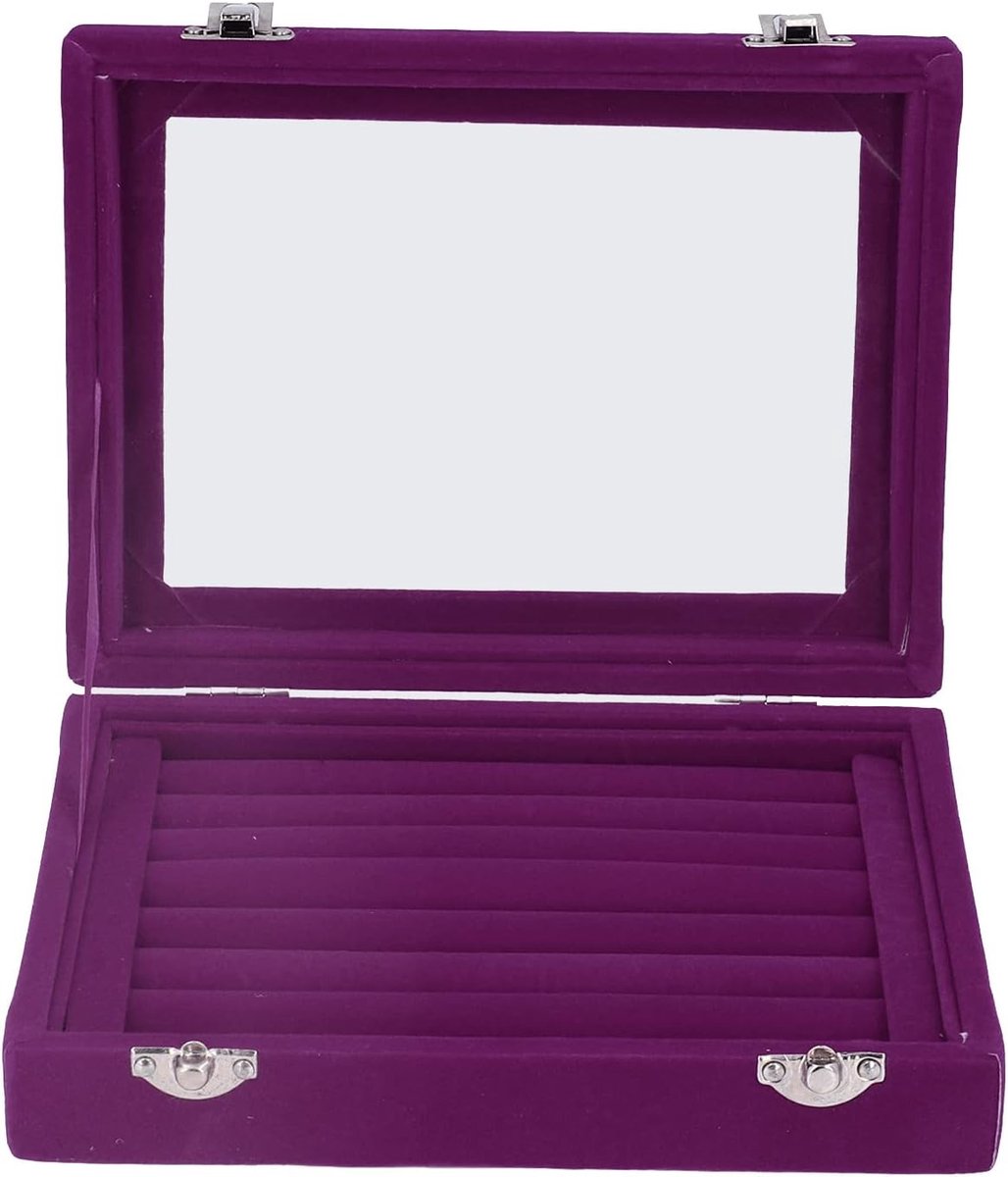 Sieradenbox met 7 Compartimenten - Fluwelen Opberging - Duidelijke Glazen Deksel - Perfect voor Ringen en Oorbellen - ShopVlot