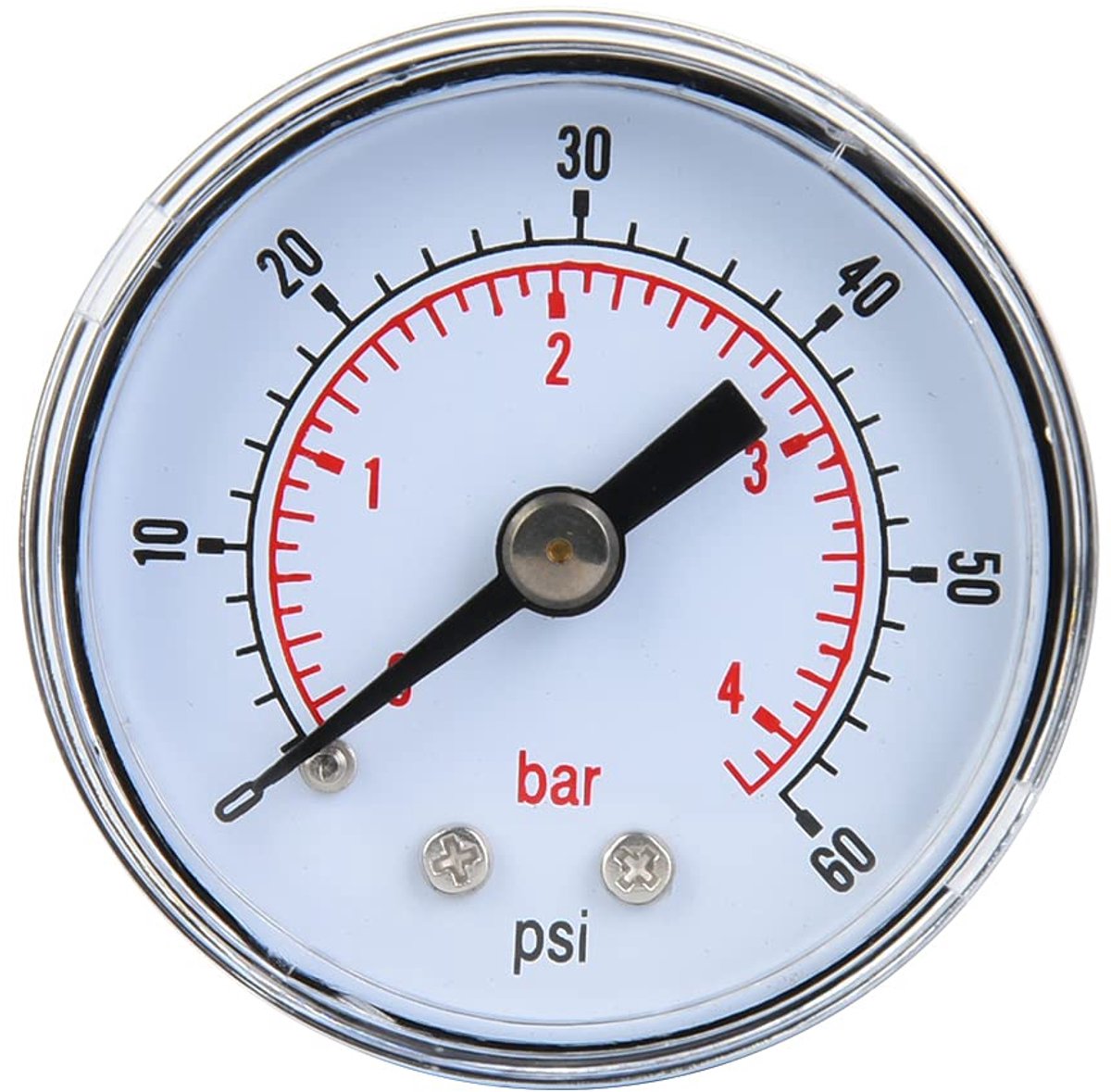 SnelShoppen - Mechanische Drukmeter voor Lucht, Olie en Water - 1/8 inch BSPT Aansluiting - 0-60 PSI, 0-4 Bar - Duidelijke Schaal, Metaal, Voor Veilig