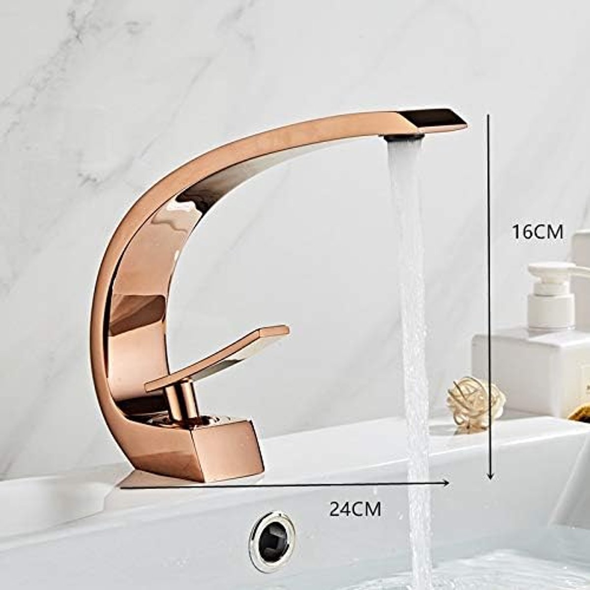 SnelShoppen - Moderne Badkamer Mengkraan Zwart/Goud, Enkelhandige Waterval Kraan voor Wastafel, Duurzaam Messing, Hitte- en Koude Waterkraan