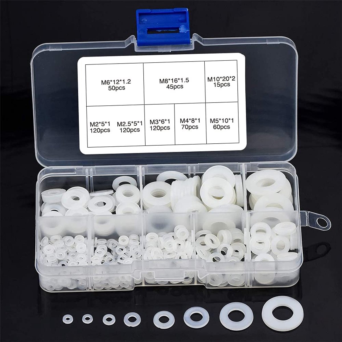 SnelShoppen - 600 Stuks Witte Nylon Ringetjes, Nylon Platte Vringenset, M2 M2.5 M3 M4 M5 M6 M8 M10 Kunststof Onderleggers voor Mechanisch Gebruik, Wit