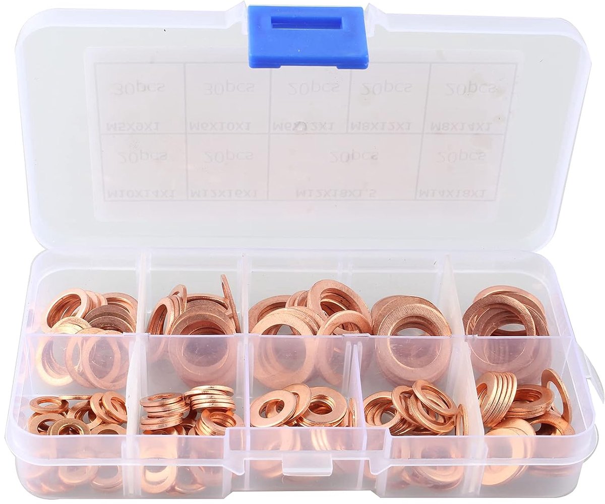 200 Pieces Copper Sealing Rings Copper Rings Sealing Ring Copper Rings Assortment (M5 M6 M8 M10 M12 M14) - ShopVlot