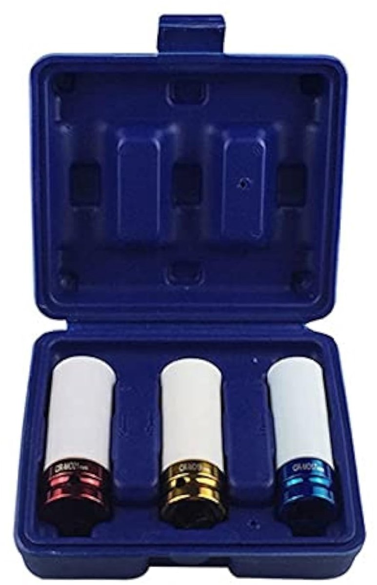 SnelShoppen - 3PCS 1/2 Inch Dunne Wand Diepe Impact Steeksleutel Set met Plastic Huls voor Wielbescherming - 17mm, 19mm, 21mm - Duurzaam, Geschikt voo