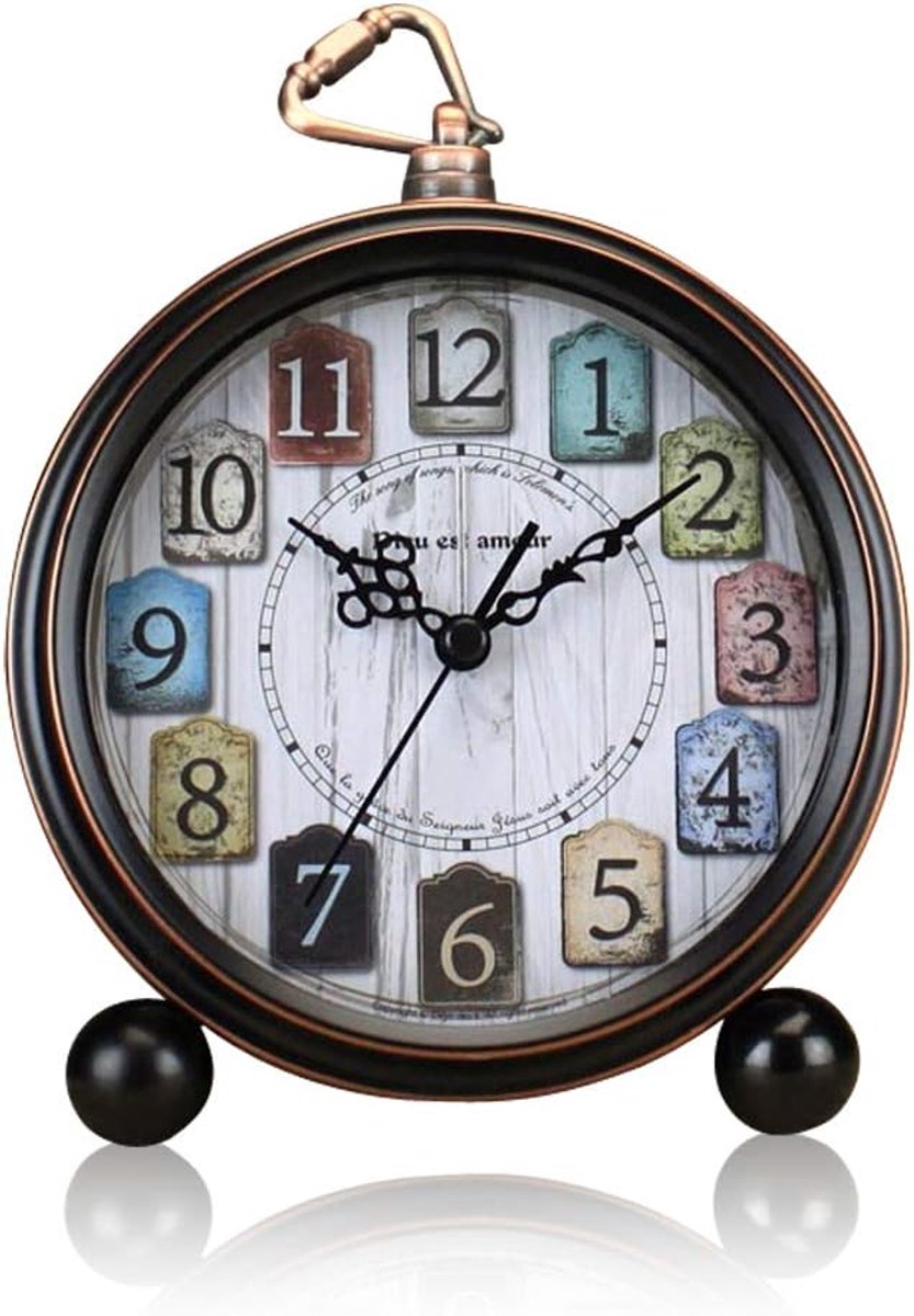 5 Inch Classic Retro Alarm Clock, Non-Ticking Silent Metal Vintage Antique Table Desk Shelf Quartz Clock, Battery - ShopVlot