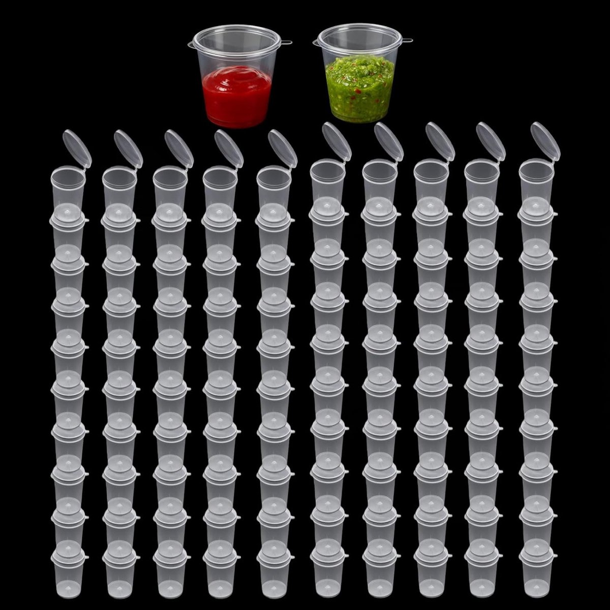 Kleine plastic containers met deksel 25ml - 100 stuks voor sauzen, dips en kruidenopslag