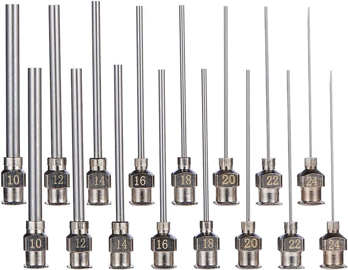 SnelShoppen - 16 Stuks RVS Dosing Naald Tips Blunt Spuit Naald met Luer Lock voor het Bijvullen van Lijmsprays, 10G-24G, 1.5 Inch, Perfect voor Hobby