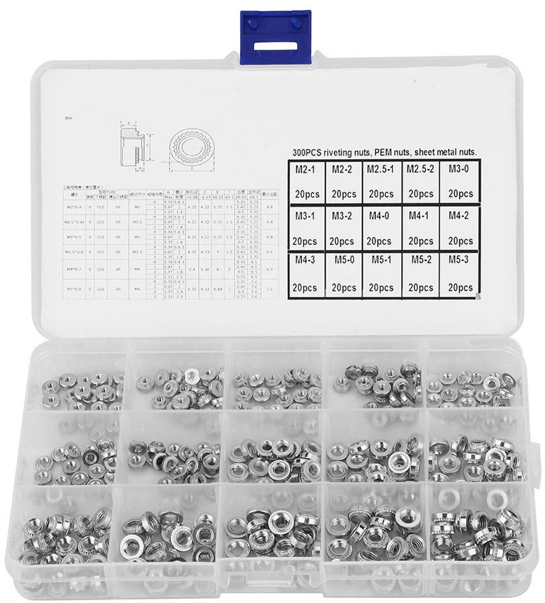 SnelShoppen - 300pcs PEM Moeren Rivet Nut Assortiment Kit - Zelfklevende Metalen Bevestigingsmiddelen voor Auto, Meubels, Decoratie - Duurzaam en Ster