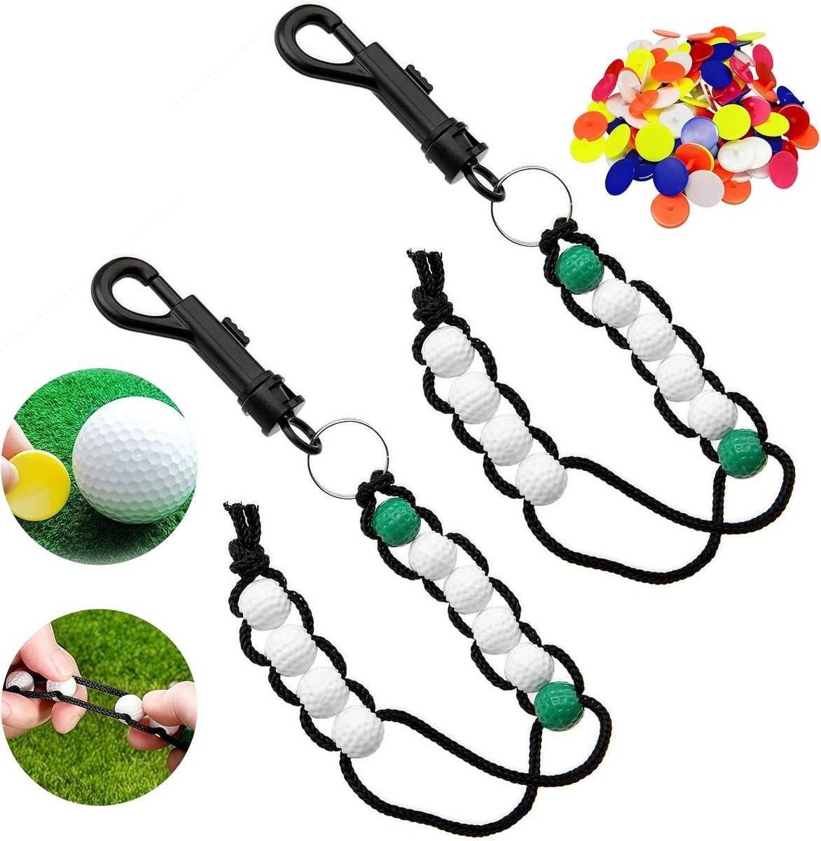 Golfkralen van nylon en kunststof, 34 cm, lichtgewicht golfslagmeter met ketting, ideale golfaccessoires voor balspellen en training