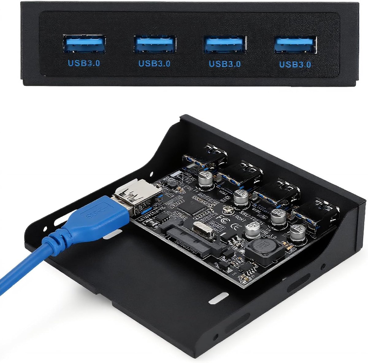 SnelShoppen - USB frontpaneel PCI-E met 4xUSB3.0 poorten voor NEC720201 chip, Floppy Bay adapter met SATA voedingsinterface in zwart
