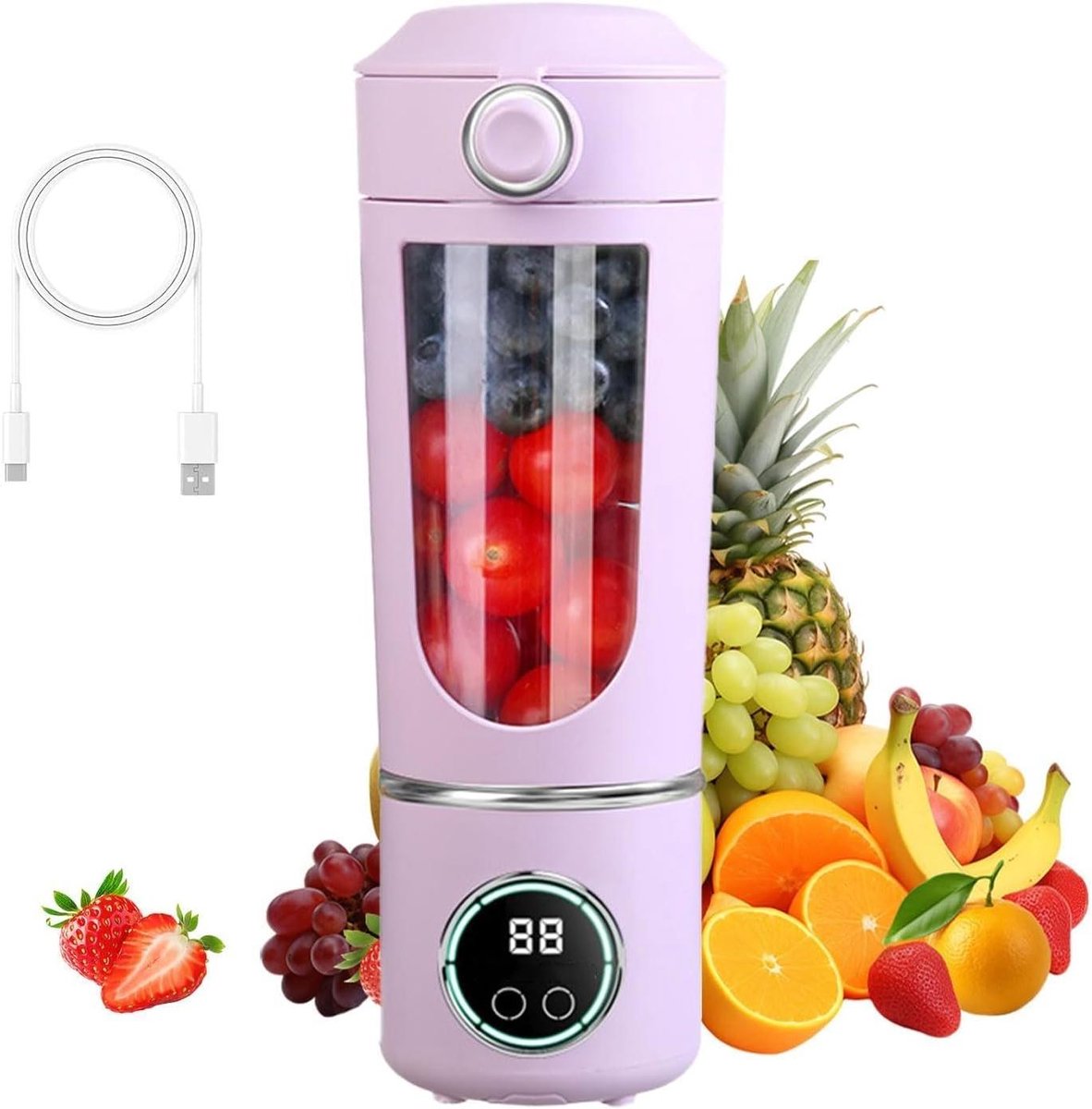 Draagbare Blender - Mini Mixer - Gezonde Drankjes Maken - 12 Roestvrijstalen Messen - 700 ml - Violet