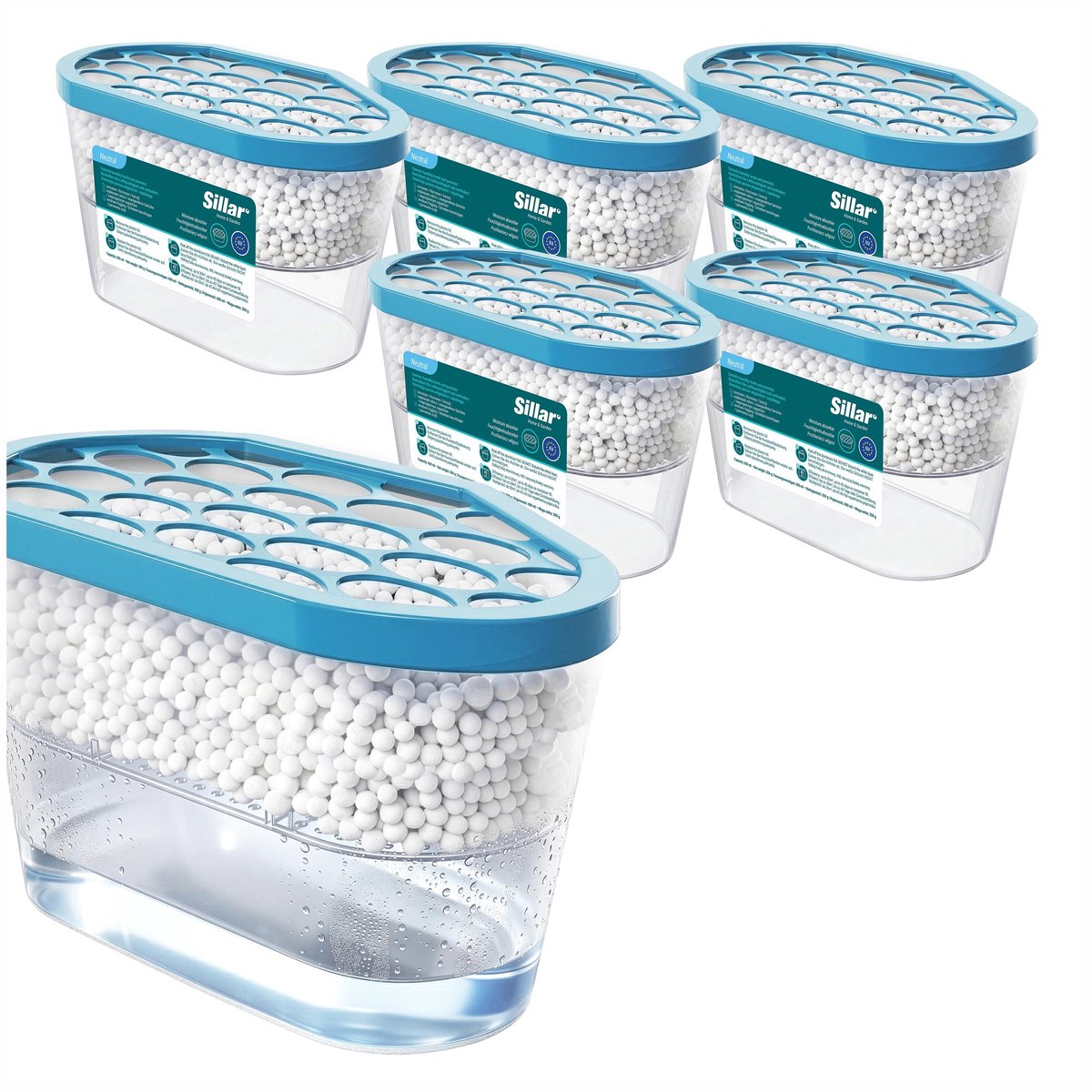 Sillar Set 6 Vochtabsorbers 400ml - luchtontvochtiger - vochtopnemer voor kasten, kleerkasten, keuken, badkamer - geurloos