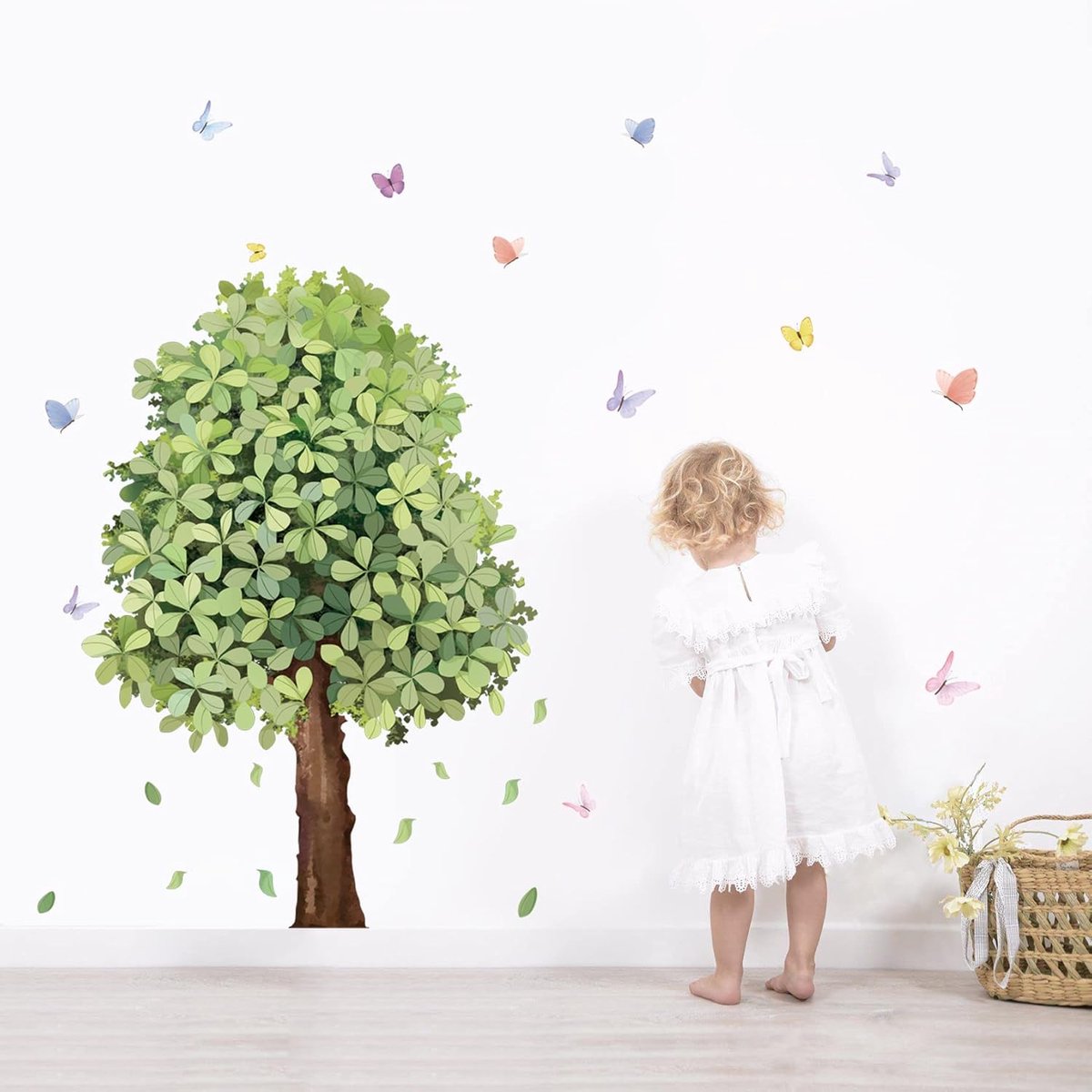 Wandsticker grote groene boom - vinyl - met vlinders - eenvoudig aan te brengen - ShopVlot