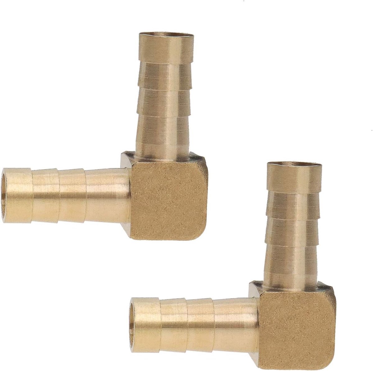 SnelShoppen - 2 Stuks 8mm Messing Slangverbinder 90 Graden Elleboog Aansluiting voor Brandstof, Water, Lucht, Olie - 5/16 Inch Goudkleurig