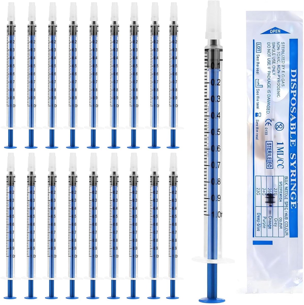 SnelShoppen - 40 stuks 0.5 ml spuiten kleine steriele plastic spuiten met dop, doseerspuiten voor het meten en afgeven van vloeistoffen, voeding voor
