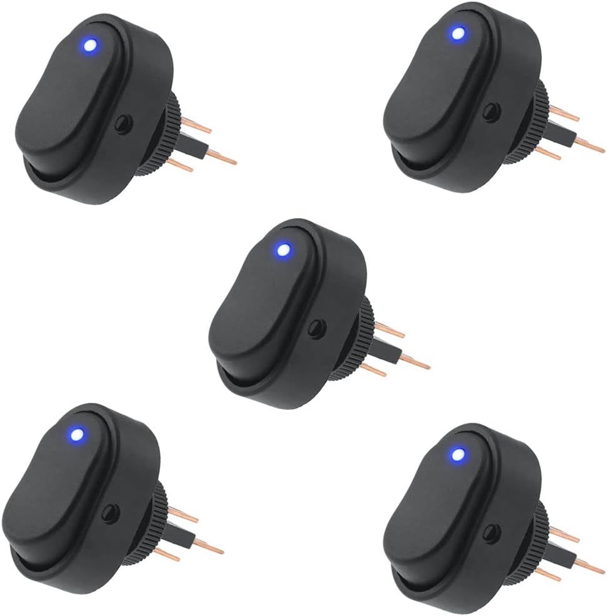 SnelShoppen - 5St Waterproof LED Verlichte Rocker Schakelaar Toggle 12V 30A SPST 3 Pin Aan-Uit Blauw Ronde Punt Schakelaar voor Auto Boot