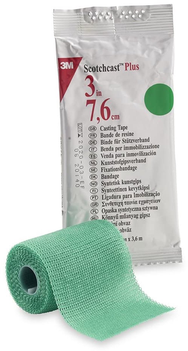 SnelShoppen - Scotchcast Plus Gietband, Watergeactiveerd Glasvezelverband, Lichtgewicht, Ademend, Groene Kleur, 7,5 cm x 3,65 m, Verpakking van 10 Stu