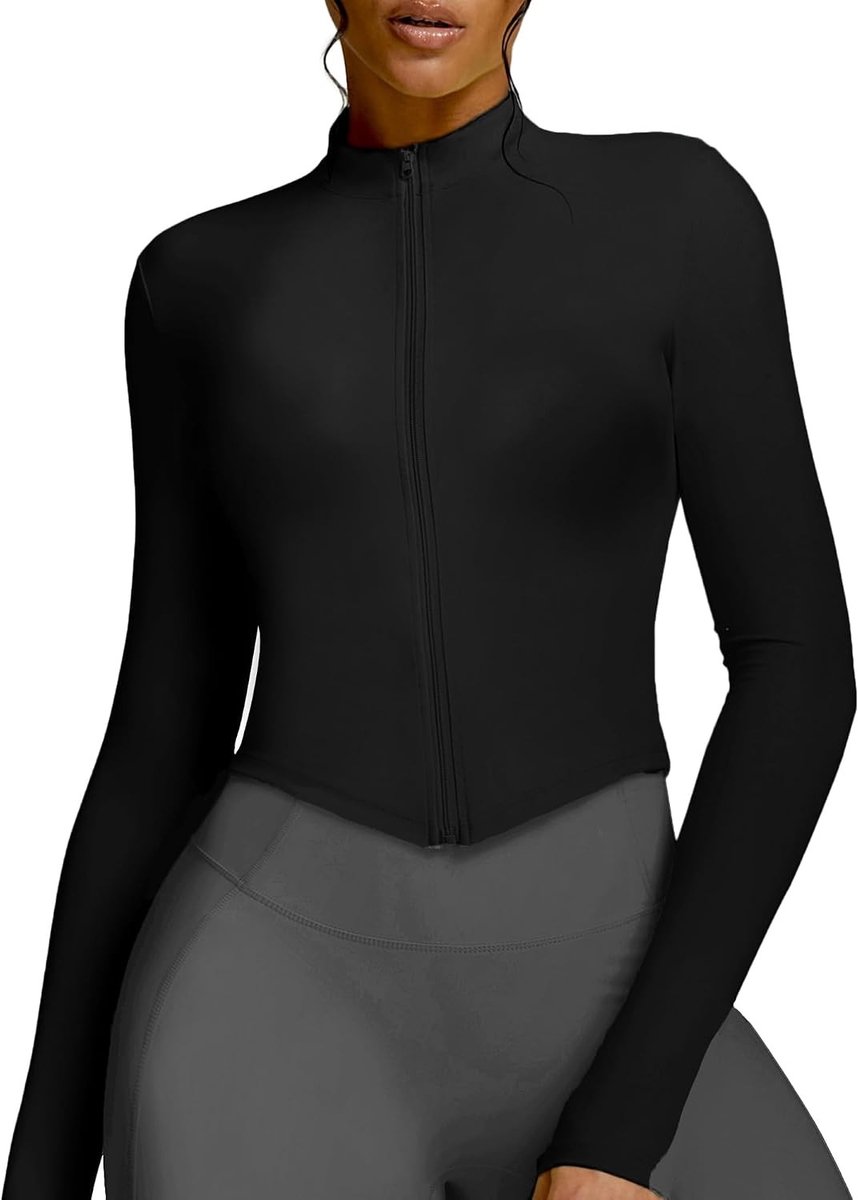 Dames Cropped Hardloopjack met Slim Fit en Lange Mouwen voor Zomertraining, Ideaal voor Fitness en Yoga, Beschikbaar in S-XL