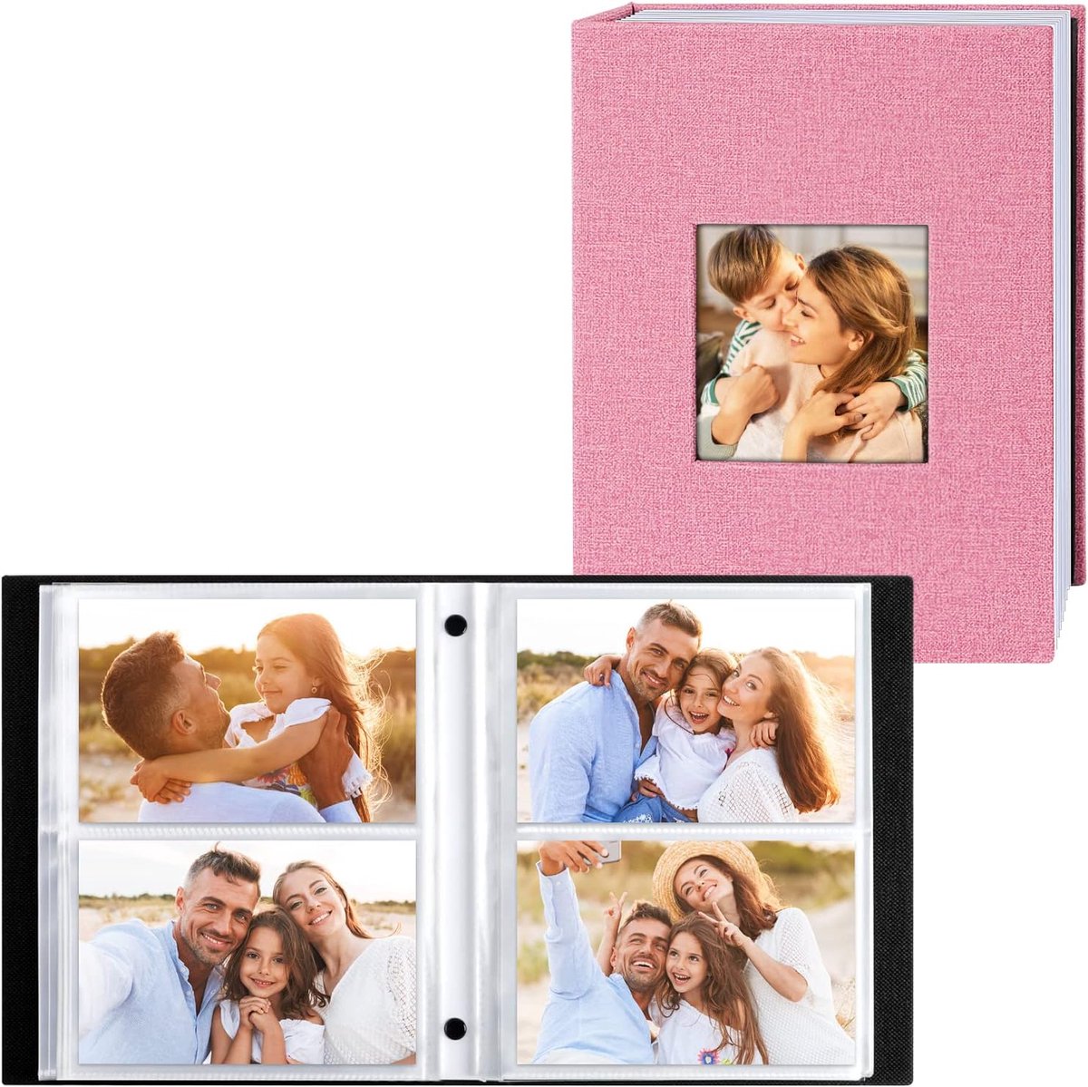 SnelShoppen - Fotoalbum voor 200 Foto's 10 x 15 cm, 2 Packs, Luxe Linnen, Roze, Ideaal voor Landschapsfoto's, Perfect voor Feestjes en Herinneringen