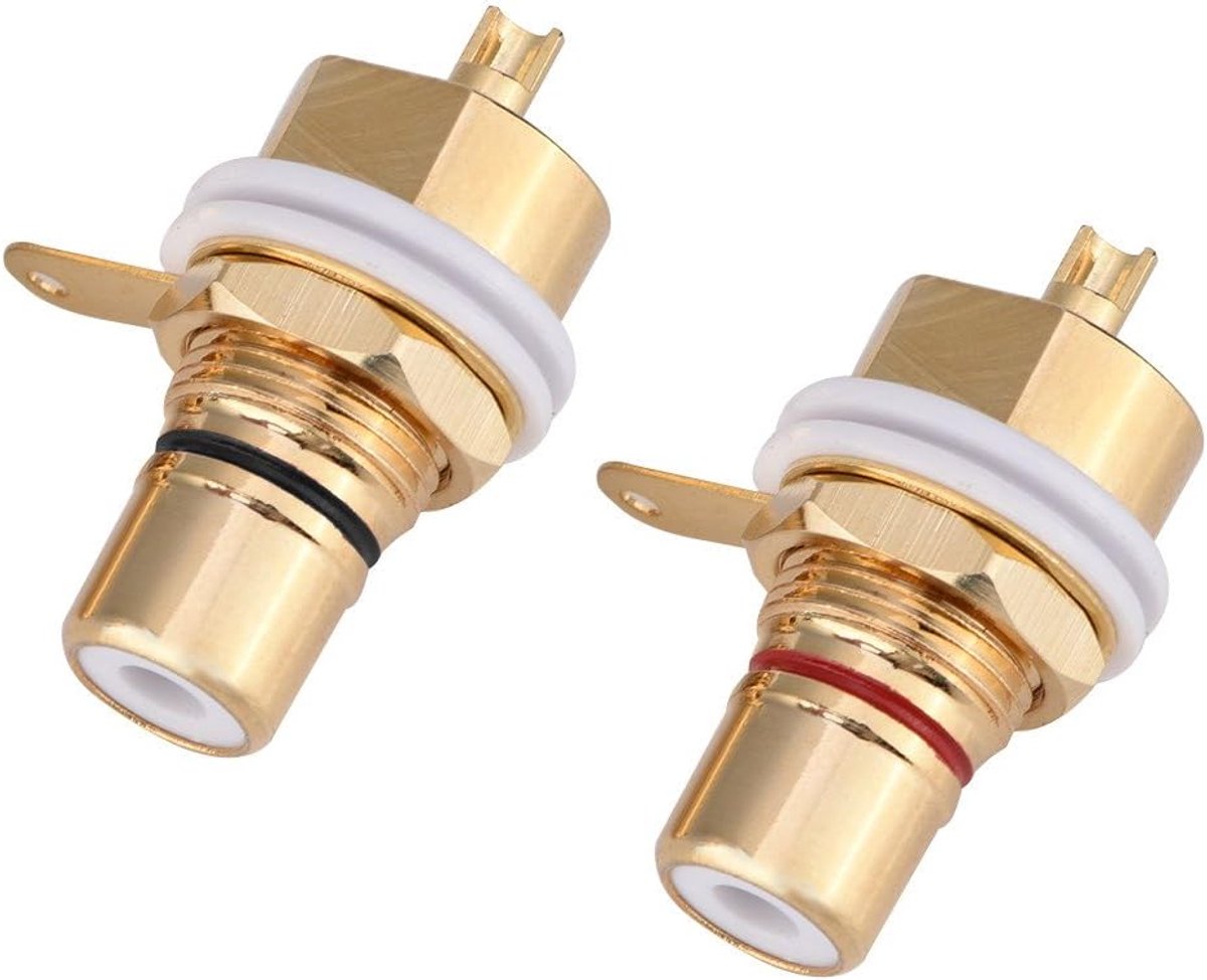 SnelShoppen - Pure Koperen Jack 2 Stuks Goud Gepolijst Paneel Mount Vrouwelijke Jack Terminal Socket Audio Connector voor Versterkers