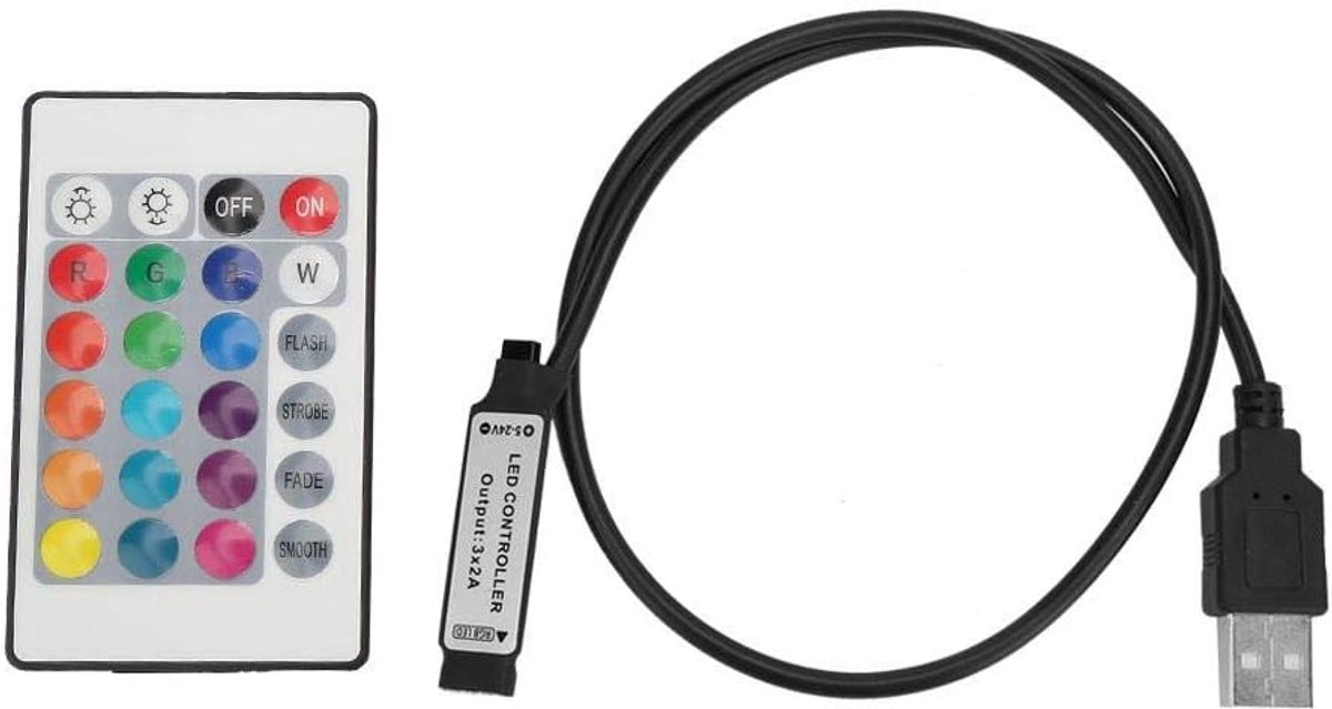 RGB LED Strip Controller 5V 12V 24V 6A IR Remote Control 24 Keys Wireless Dimmer for LED Light Strip USB Power Adapter - ShopVlot
