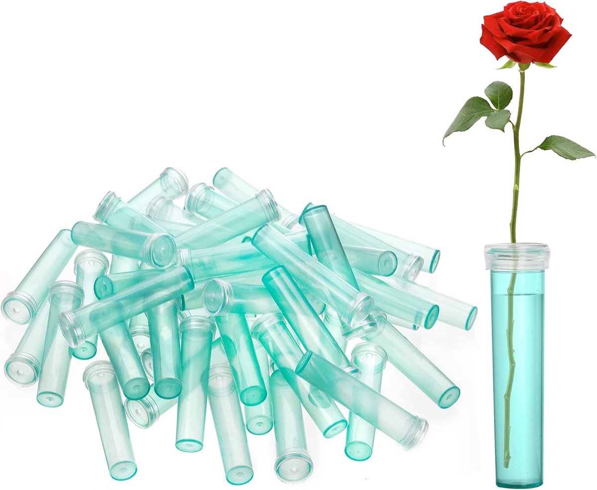SnelShoppen - 100 Stuks 2.8 Inch Heldere Plastic Water Tubes voor Bloemen - Water Vial met Rubber Deksel voor Rozen - Duurzaam en Breukbestendig - Per