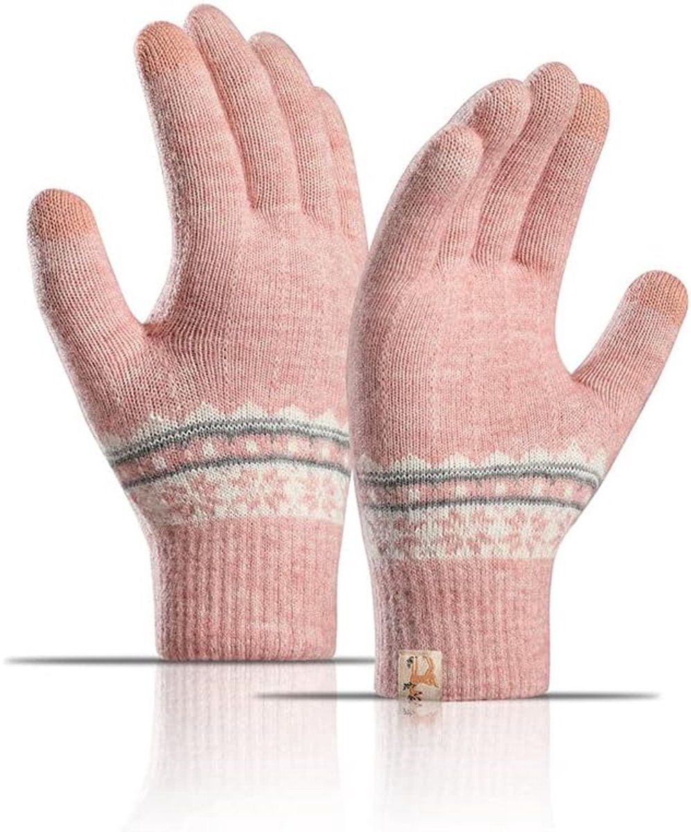 SnelShoppen - Dames Winter Touchscreen Handschoenen - Gebreide Warme Handschoenen - Roze - Comfortabele Pasvorm - Perfect voor Koud Weer en Smartphone
