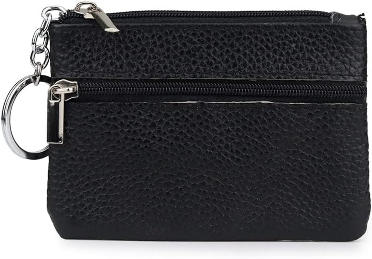 SnelShoppen - Leren Sleuteltas voor Dames en Heren - Sleutelhouder Sleuteltas met Ritssluiting - Vintage PU Leder Sleuteltas Zwart - Sleutelhanger voo