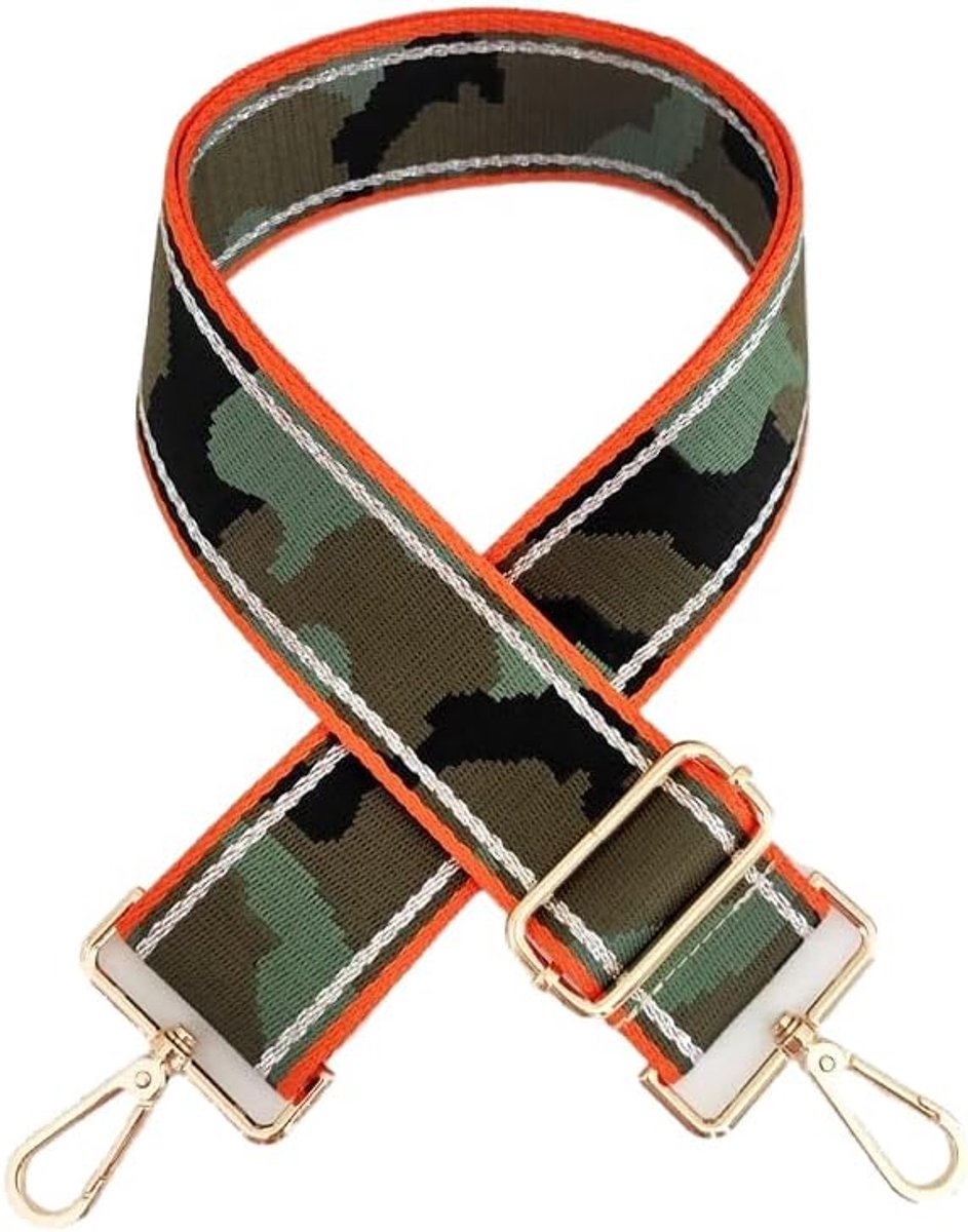 Modieuze tasriem, kleurrijke schouderriem met karabijnhaak, goud, 80-130 cm, 5 cm, camouflage, verstelbare - ShopVlot