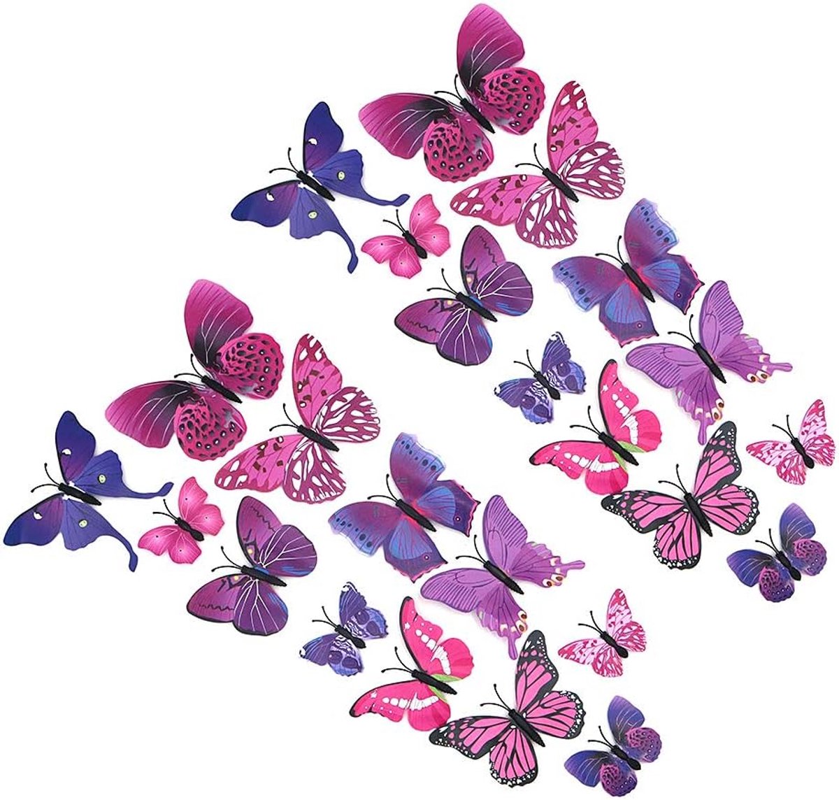 SnelShoppen - 24 Stuks 3D Simulatie Vlinder Magnet Wandstickers Decoratie - Paars - Wanddecoratie voor Koelkast en Thuis