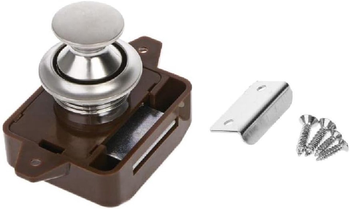 SnelShoppen - Mini Drukknopslot voor Kast, Meubel, Deurklink - Bruin - Geschikt voor Caravan, Motorhome, Camping - Gemaakt van Zinklegering en ABS - E