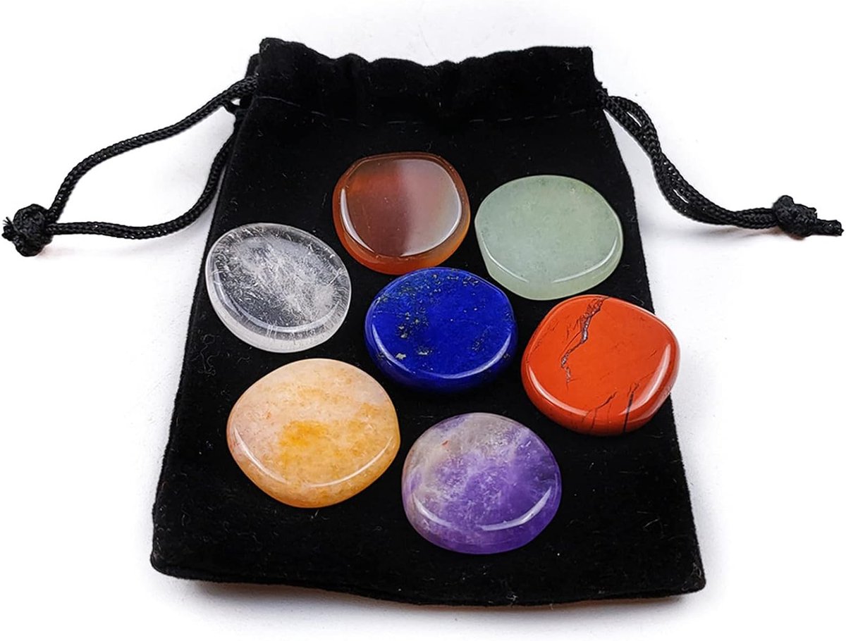 SnelShoppen - 7 Delige Chakra Steen Set - Gepolijste Onregelmatige Geneeskrachtige Kristallen voor Reiki Meditatie Yoga - Healing Crystals voor Ontspa