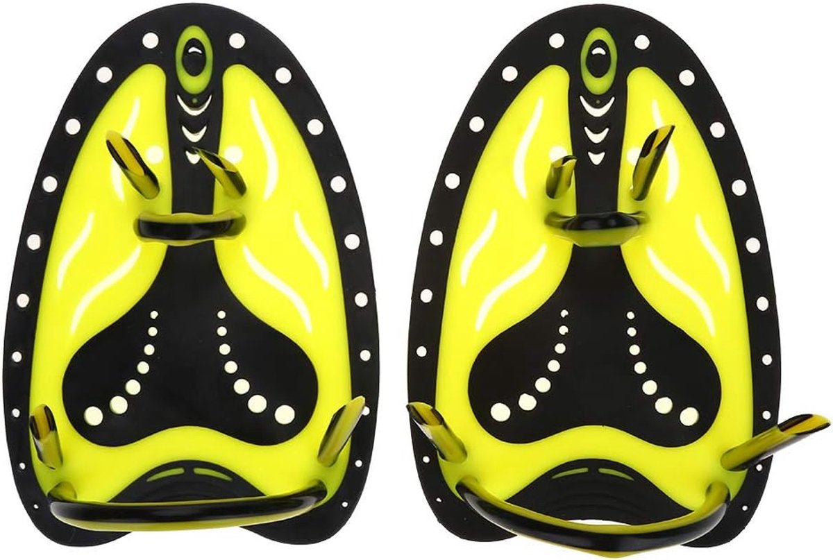 SnelShoppen - Professionele Zwemtraining Handpaddles met Verstelbare Duikhandschoenen, Hydrodynamisch Ontwerp, TPR & PP Materiaal, M-Gele Kleur, Ideaa