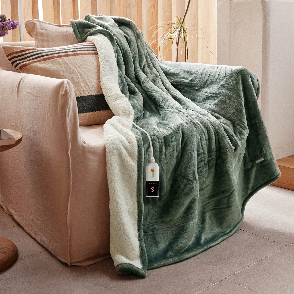 SnelShoppen - GOTCOZY Elektrische Deken 130x160cm - Zachte Pluche Warmtedeken met 9 Warmtestanden & 10-uurs Auto-Uit Timer - Wasmachinebestendige Elek