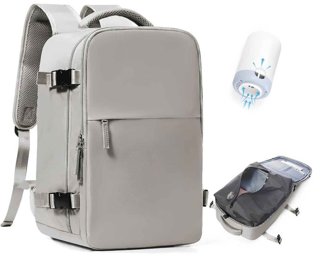 Lìon® Vacuümrugzak - Waterdichte Laptoprugzak - Casual Rugzak voor Dames - Grijs/Bruin - 20cm x 30cm x 20cm
