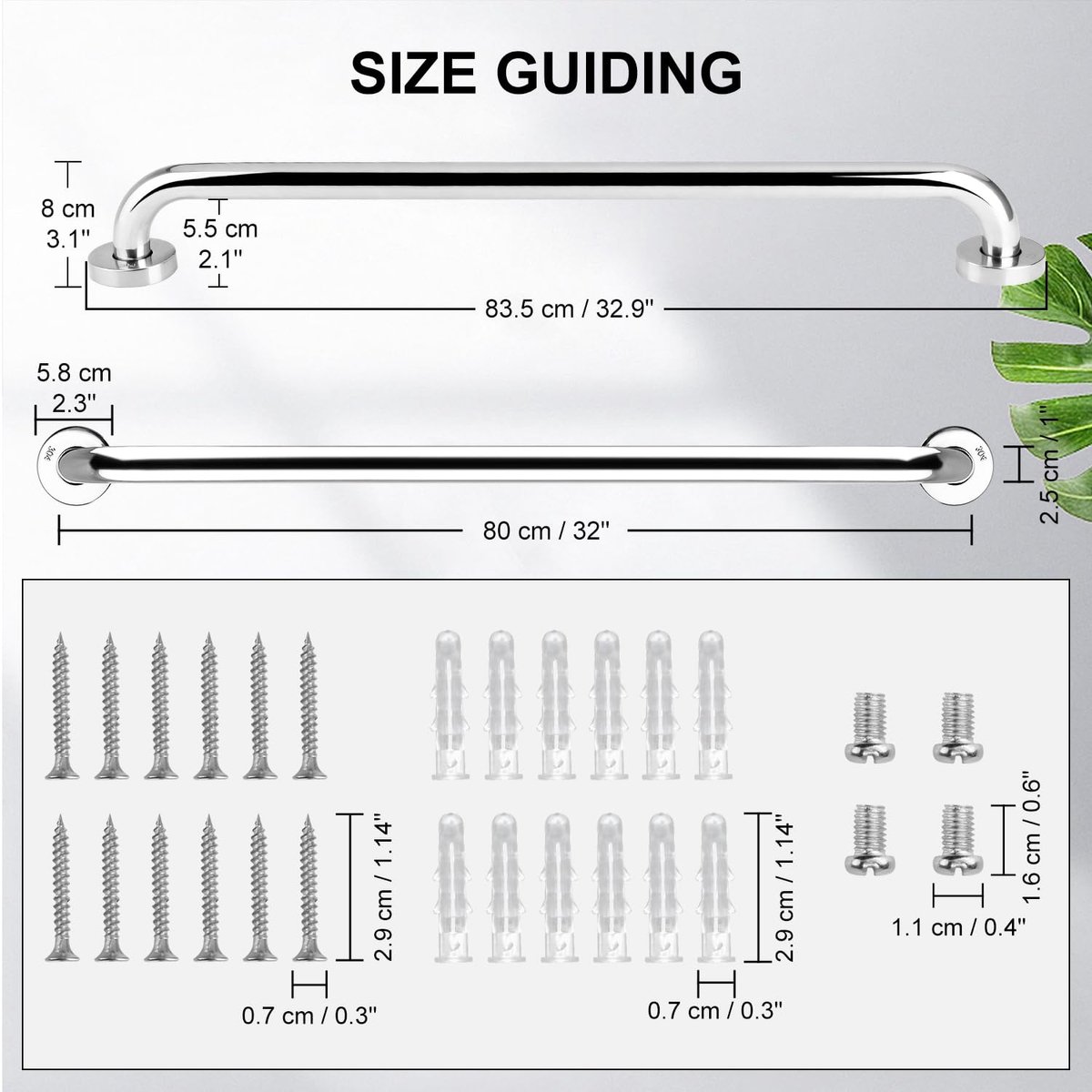 SnelShoppen - Badkamer Steunbeugel Set van 2 - 80cm RVS Wandbeugel Antislip Veiligheidshandgreep Chroom voor Badkamer Toilet Keuken Slaapkamer - Verbo
