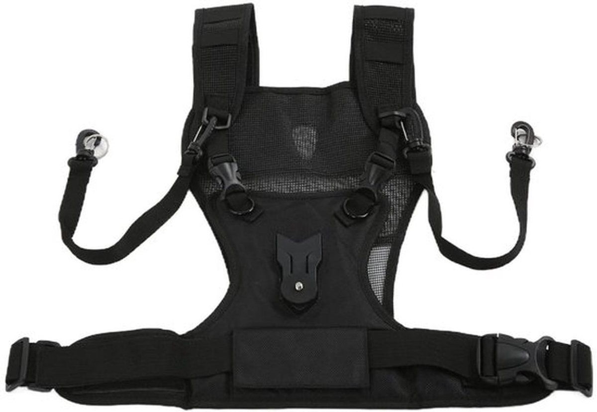 Camerariem Dubbel - Hoogwaardige Nylon - Veilig Vergrendelingssysteem - Comfortabel - Geschikt voor DSLR-camera's - Inclusief Opbergtas - Camera Harnas