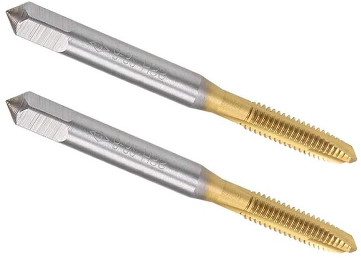 2 stuks Spiral Point Plug Draadtap 8-32 UNC, HSS titanium coated Draadtaps met H2 tolerantie, 3 vleugels voor precisiewerk