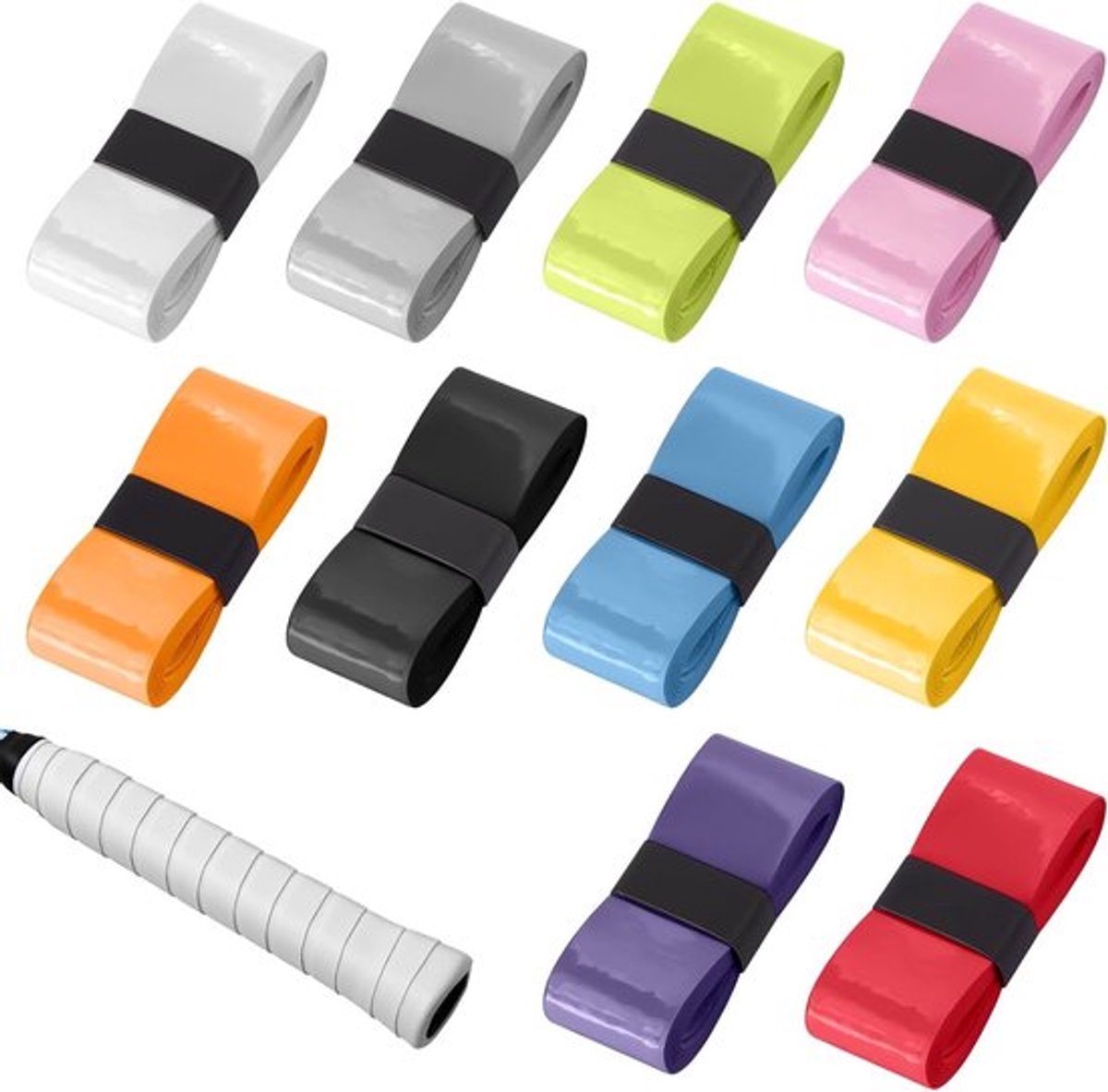 10 Stuks Grip Tape voor Tennisrackets en Badminton, Zelfklevende Overgrip, Antislipband voor Sportrackets, Multicolor en Standaardformaat