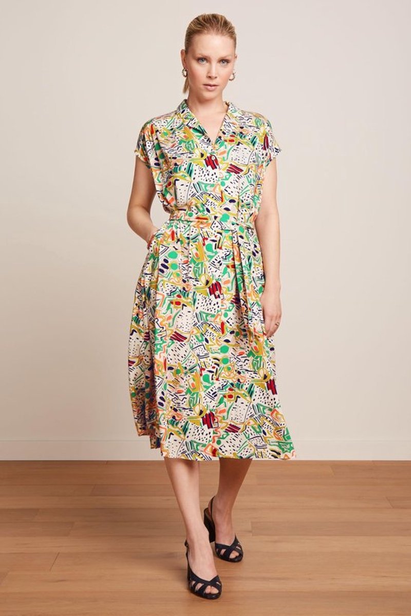 Damesjurk met reverskraag - Midi-jurk - Korte knoopsluiting - Ceintuur - Duurzame Lenzing EcoVero-viscose - Flatterend silhouet - Hemdjurk