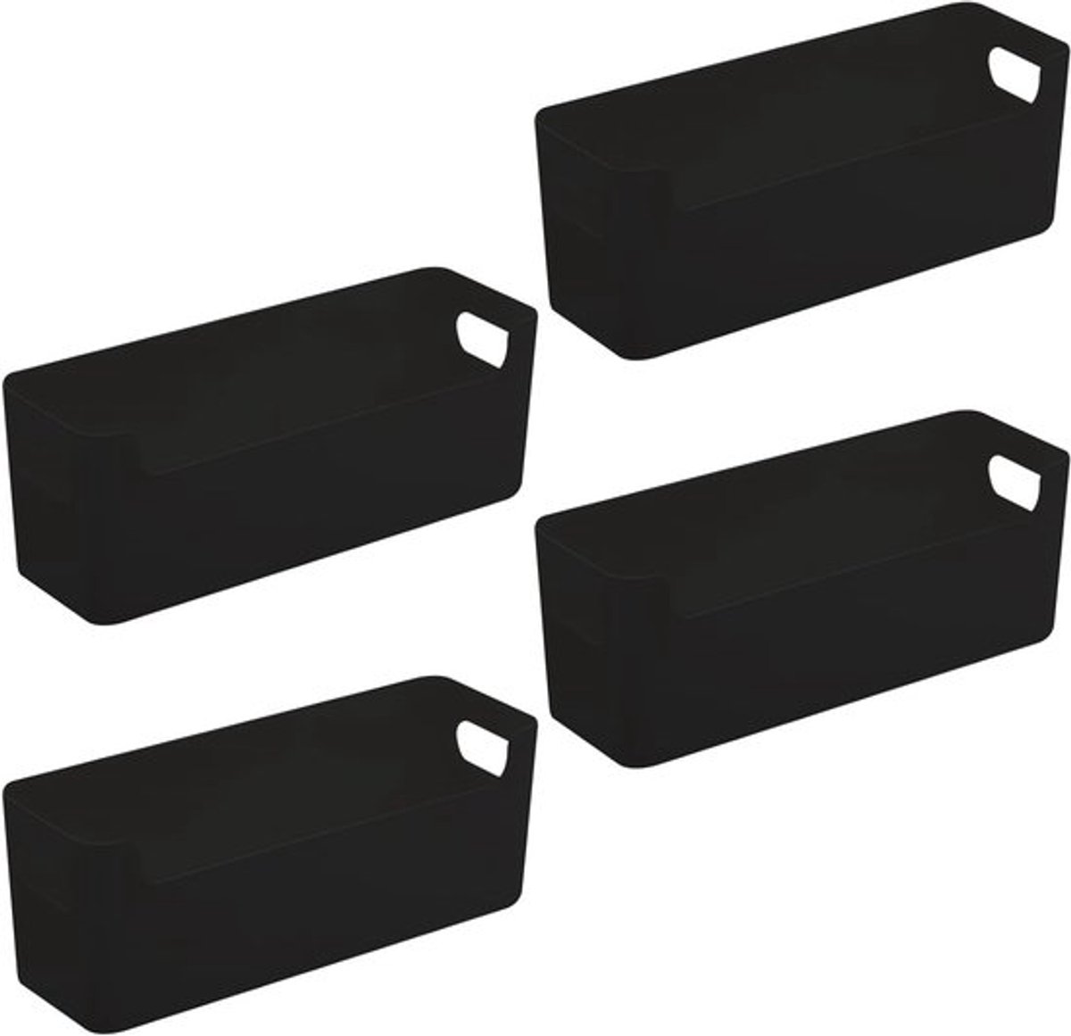 Opbergmanden Set van 4, Organizer voor Badkamer, Lades en Make-up Tafel, Ideaal voor Kantoorbenodigdheden, Sokken en Kabels (Zwart, 25.5 x 8.5 x 8 cm)