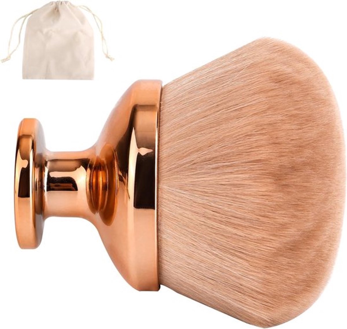 Grote Ovalen Kabuki Make-up Borstel voor Bronzers en Zelfbruiners met Trekkoord Zakje voor Gezicht, Hals, Rug en Benen, Geschikt voor Nat en Droog Gebruik