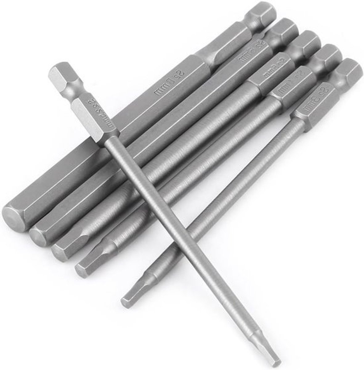 Set van 6 Magnetische Schroefbits van 100 mm - Hex Shank S2, Geschikt voor Schroevendraaiers en Pan Bits