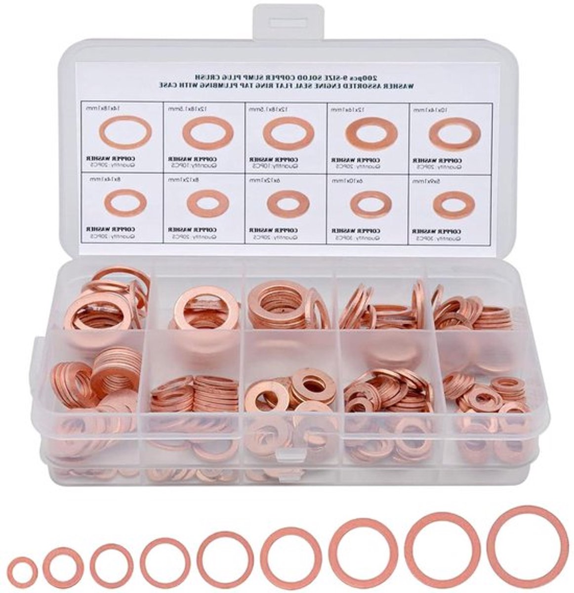 Afdichtringen assortiment voor auto en motor - 200 stuks koperen platte sluitringen