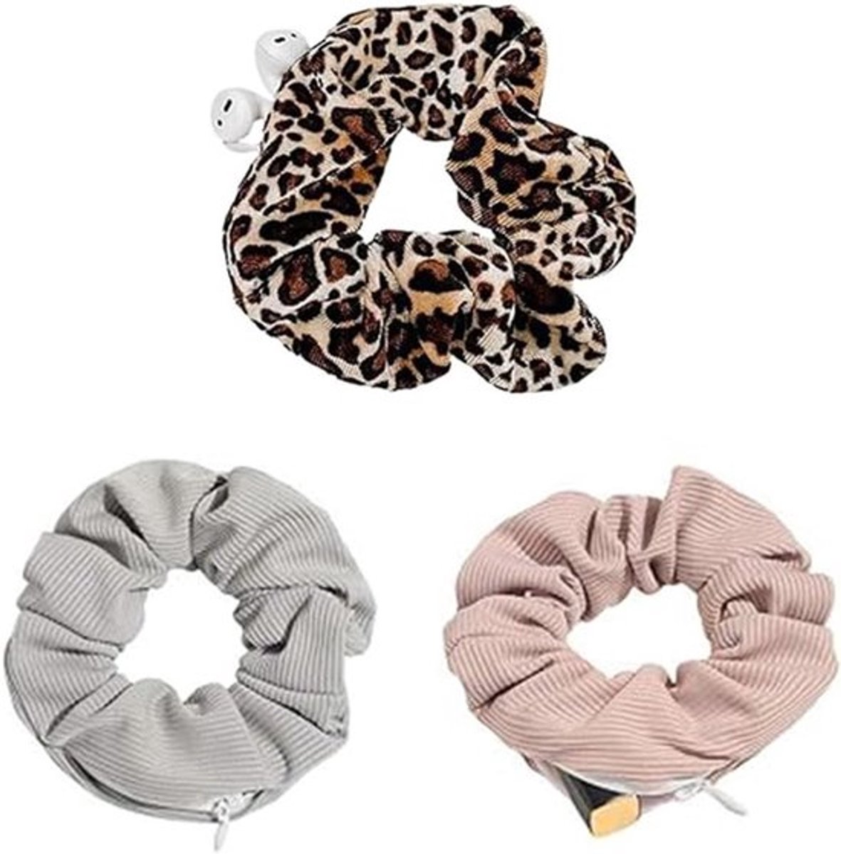 Set van 3 Zachte Satijnen Scrunchies met een Diameter van 12 cm voor Haarstyling en Accessoires
