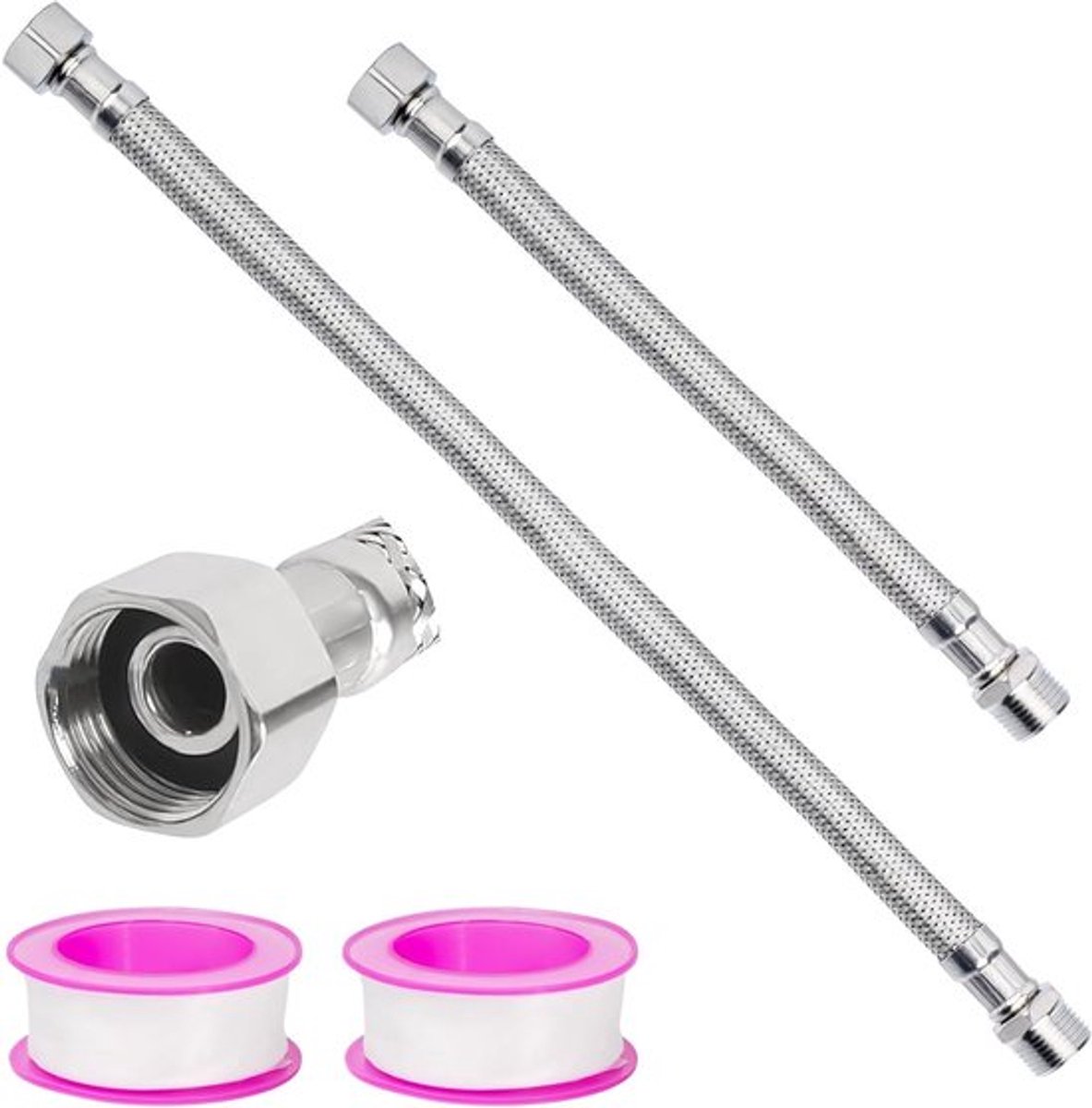 Set van 2 Flexibele 3/8 Inch Armatuur Slangen - RVS Waterkraan Flexibele Slang voor Badkamers, Douche en Sanitair Aansluitingen
