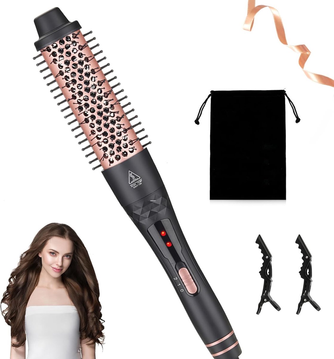 Thermische Krulborstel - Roségoud - 38 mm - Verwarmde Kam met Afneembare Borstel - Voor Kort en Lang Haar