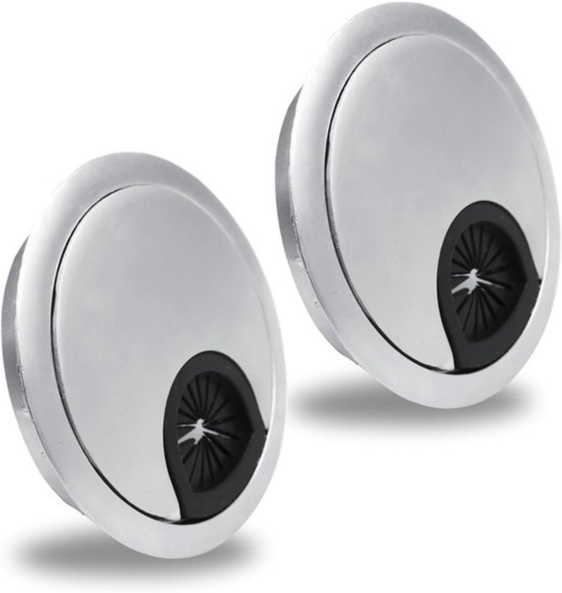 Set van 2 ronde kabeldoorvoeren van 60mm, zilverkleurige grommets voor bureau, ideaal voor kabelbeheer in thuiswerk- en kantooromgevingen