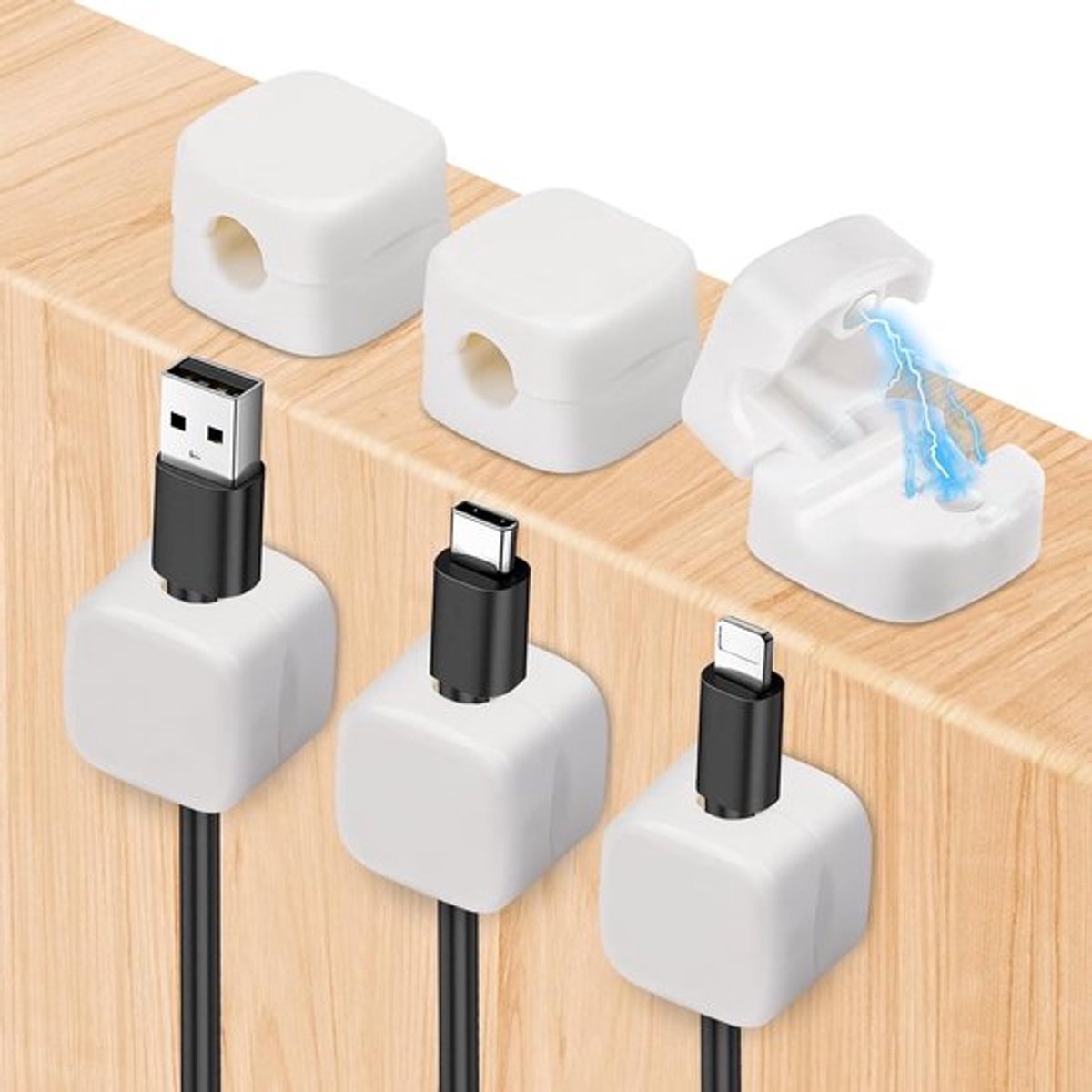 Magnetische kabelclips voor kabelbeheer, sterke kleefkracht, desktop kabelhouders voor thuis en op kantoor, 6 stuks in wit