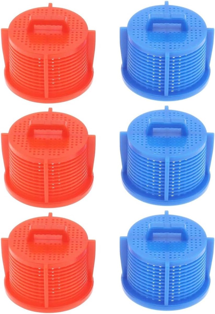 SnelShoppen - 6 Stuks Inlaatklepfilter Set Universeel Inlaat Slang Filter Rood en Blauw 2CM voor Wasmachine Accessoires