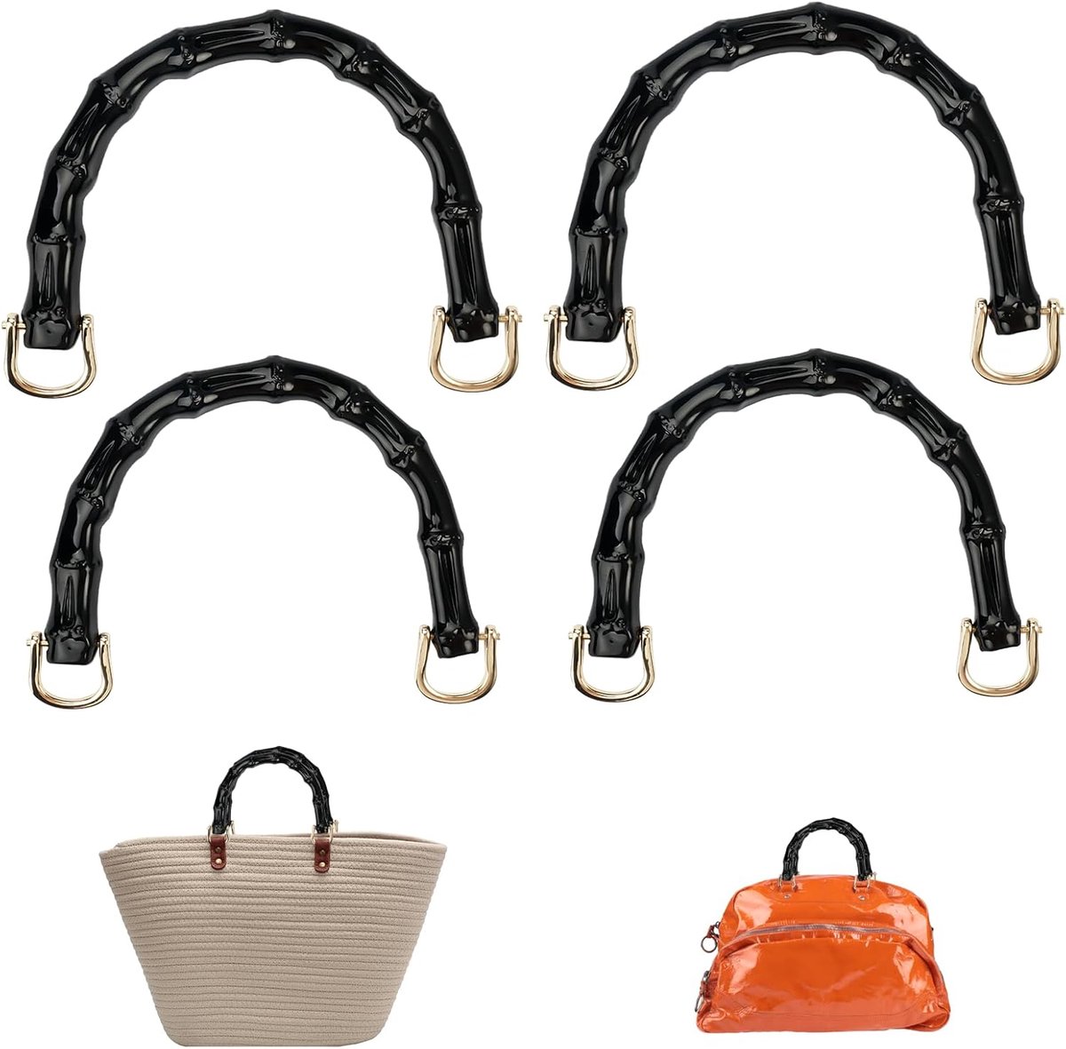 SnelShoppen - 4 Stuks Handvatten voor Tassen Kunststof Imitatie Bamboe, U-Vorm, Lichtgewicht en Duurzaam, DIY Handtassen, 2 Maten