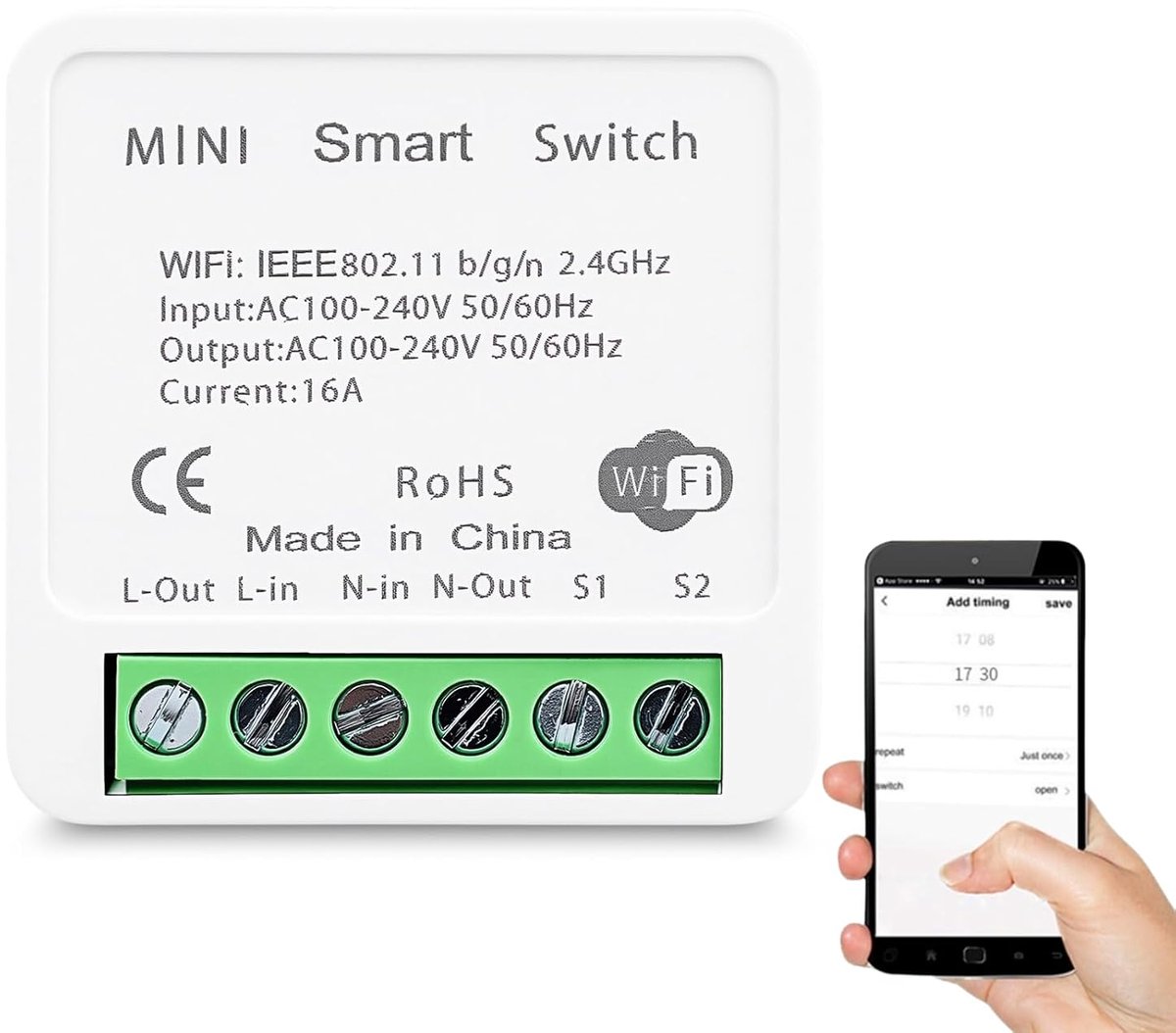SnelShoppen - Slimme 16A WiFi Schakelaar, 2-Weg Intelligente Schakelmodules, Tuya Smart App Compatible, Spraakbediening met Alexa en Google Assistent,